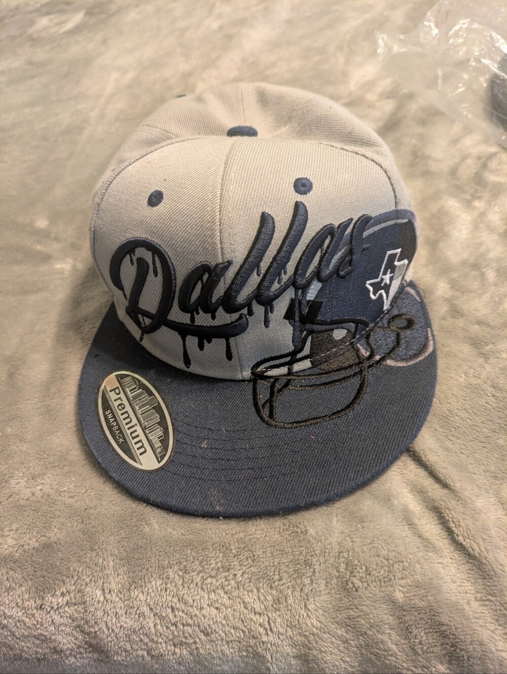 Dallas Script Logo White & Navy Flat Bill Snapback Hat Adjustable Baseball Cap